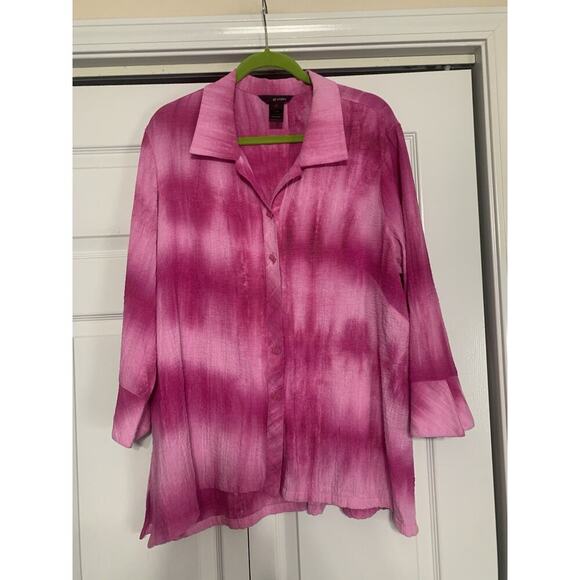 Ali Miles Pink Tie Dye Cool Buttons Button Up Tunic Top 1X - Picture 2 of 8
